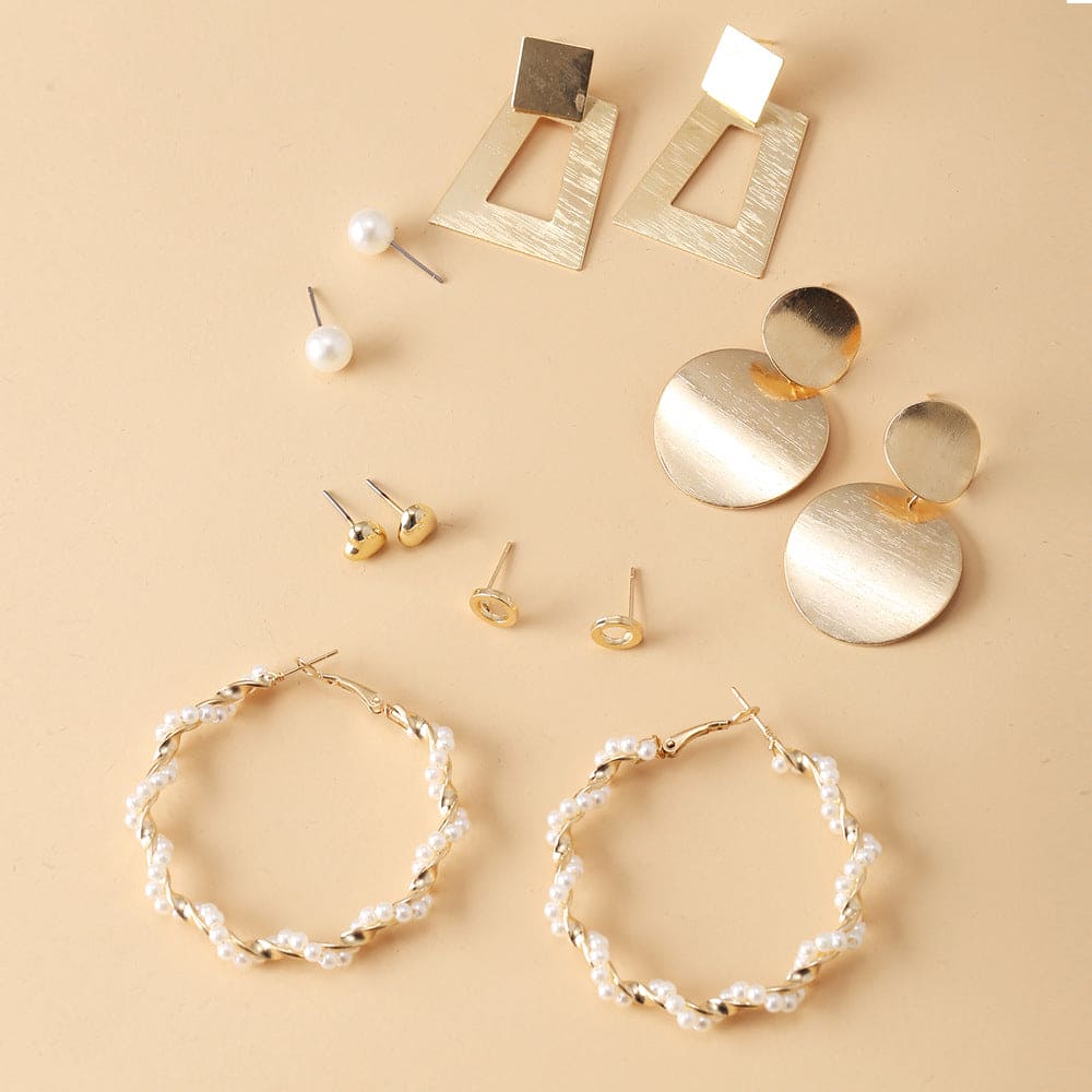 Set Of 6 Female Pearl Hoop Earrings For Women, Oversize Metal Circle Punk Earrings Set, Women Dangle Drop Earrings, Acrylic Pearl Tassels Earrings Set Of 6 Female Pearl Hoop Earrings For Women, Oversize Metal Circle Punk Earrings Set, Women Dangle Drop Earrings, Acrylic Pearl Tassels Earrings